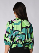 Women's Green Casual Printed Three Quarter Sleeves Top