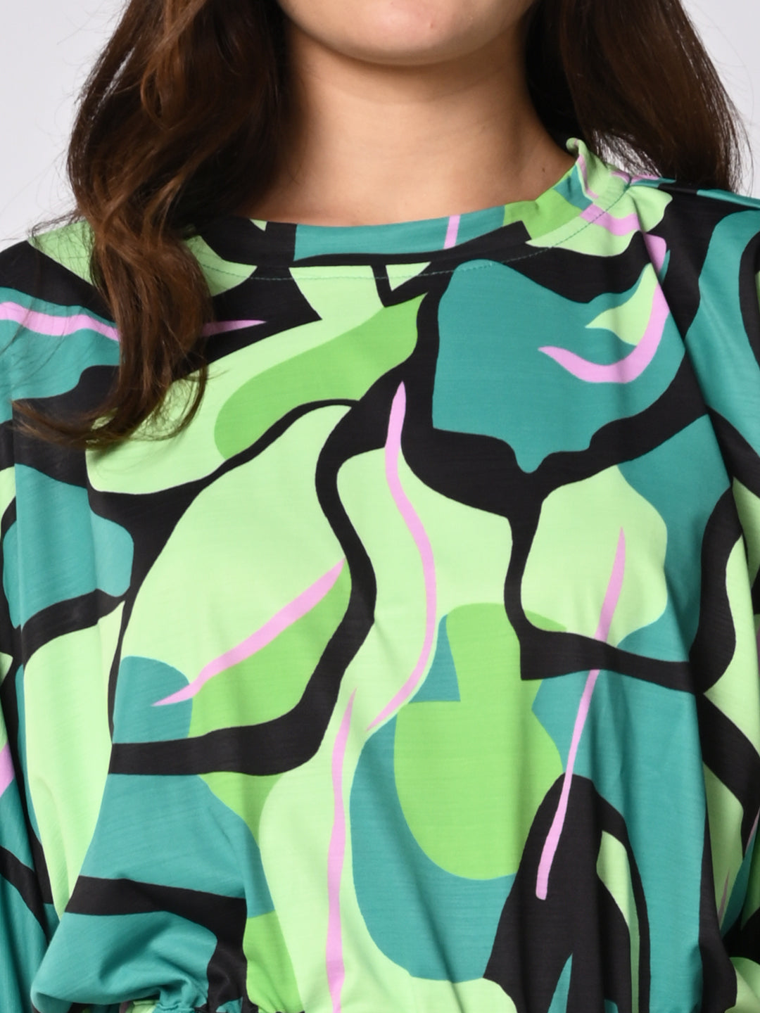Women's Green Casual Printed Three Quarter Sleeves Top