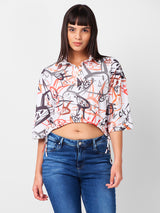 Women's White Casual Printed Three Quarter Sleeves Top