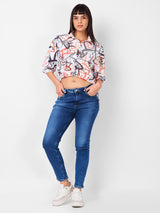Women's White Casual Printed Three Quarter Sleeves Top