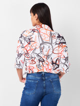 Women's White Casual Printed Three Quarter Sleeves Top