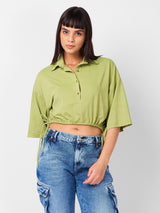 Women's Green Casual Solid Half Sleeves Top