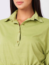 Women's Green Casual Solid Half Sleeves Top
