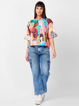 Women's Multicolor Casual Printed Half Sleeves Tshirt