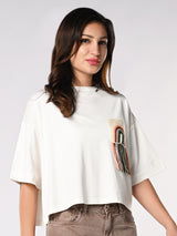 Women's White Casual Solid Half Sleeves Tshirt