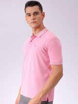 Men's Pink Casual Self-Design Half Sleeves Tshirt