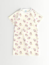 Girls Beige Casual Printed Tshirt Dress