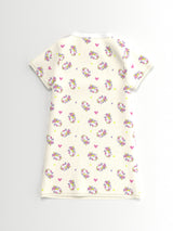 Girls Beige Casual Printed Tshirt Dress