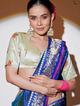 Women's Blue Silk Saree with Blouse Piece
