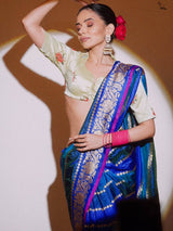 Women's Blue Silk Saree with Blouse Piece