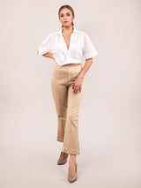 Women's Beige Casual Bootcut Fit Solid  Trouser