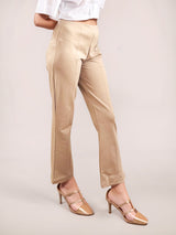Women's Beige Casual Bootcut Fit Solid  Trouser