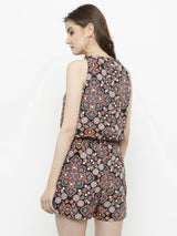 Women's Black Western Wear Multi Color Playsuit