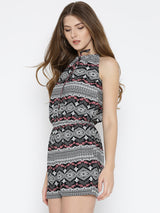 Women's Black & White Printed Playsuit