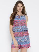 Women's Blue & Orange Printed Playsuit