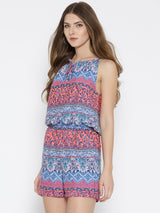 Women's Blue & Orange Printed Playsuit
