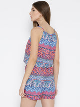Women's Blue & Orange Printed Playsuit