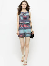 Women's Blue & Neon Skyblue Printed Playsuit