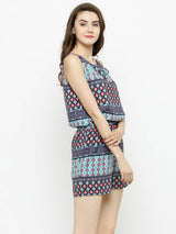 Women's Blue & Neon Skyblue Printed Playsuit
