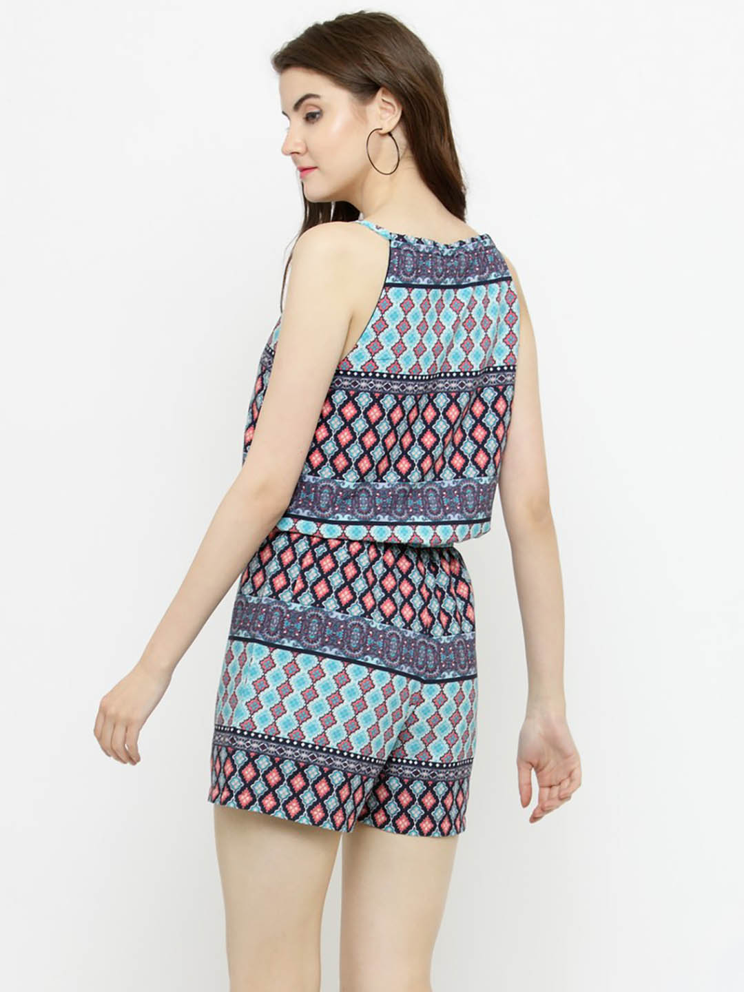 Women's Blue & Neon Skyblue Printed Playsuit