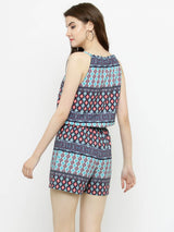 Women's Blue & Neon Skyblue Printed Playsuit