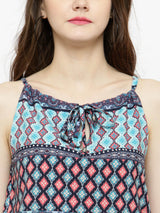 Women's Blue & Neon Skyblue Printed Playsuit