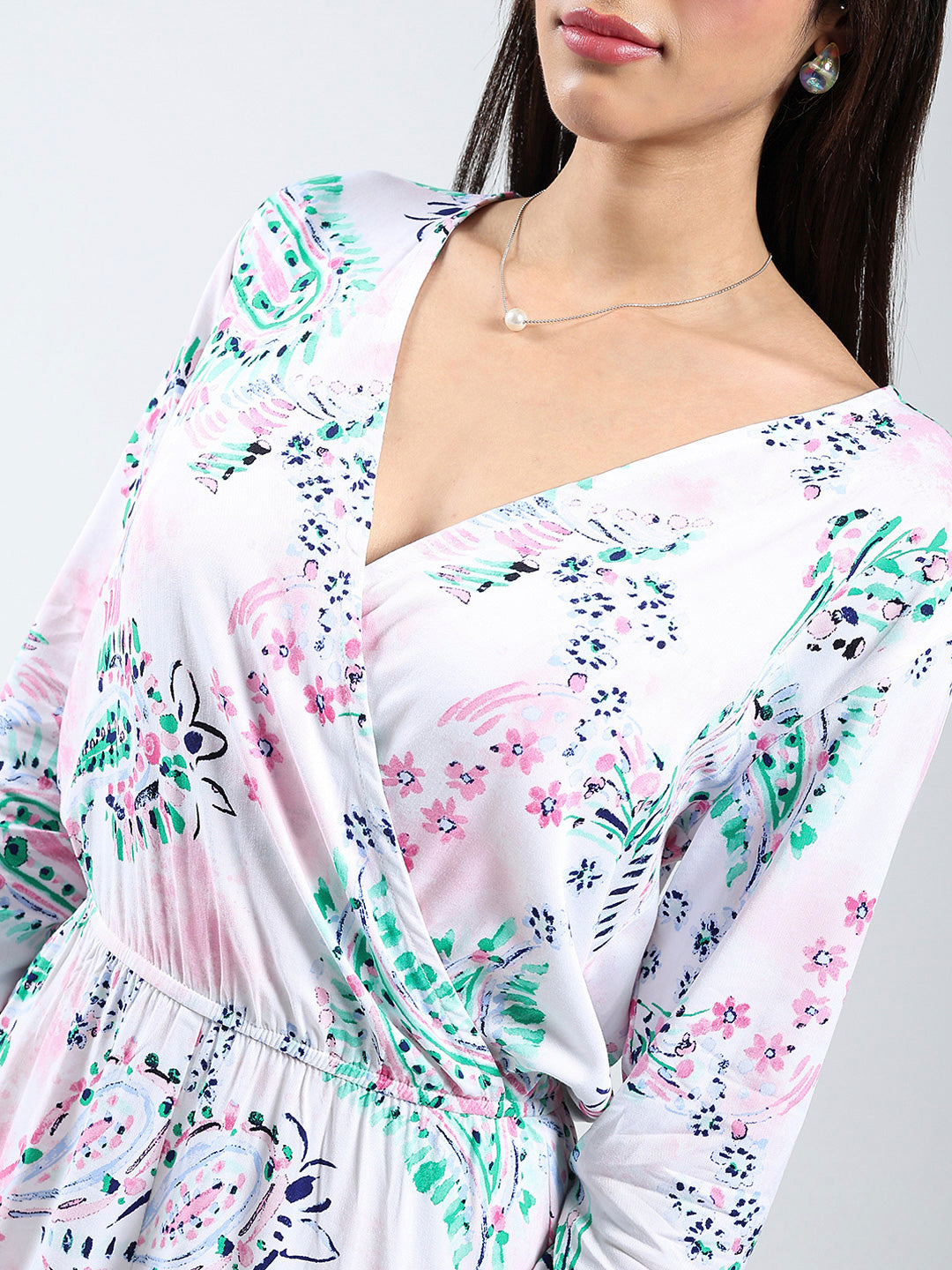 Women's White Rayon Lycra Printed Jumpsuit