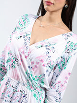 Women's White Rayon Lycra Printed Jumpsuit