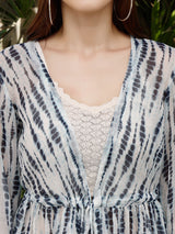 Women's Blue Printed Tie-up Shrug