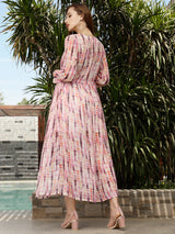 Women's Pink Printed Tie-up Shrug