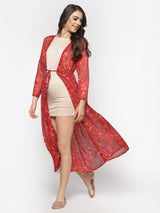 Women's Red Tie Up Front Shrug