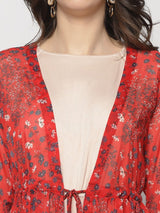 Women's Red Tie Up Front Shrug