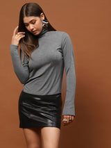 Women's Grey High-Neck - Neutral Minimal Chic Fitted Top