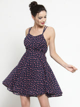 Women's Navy Backstrap Halter Dress