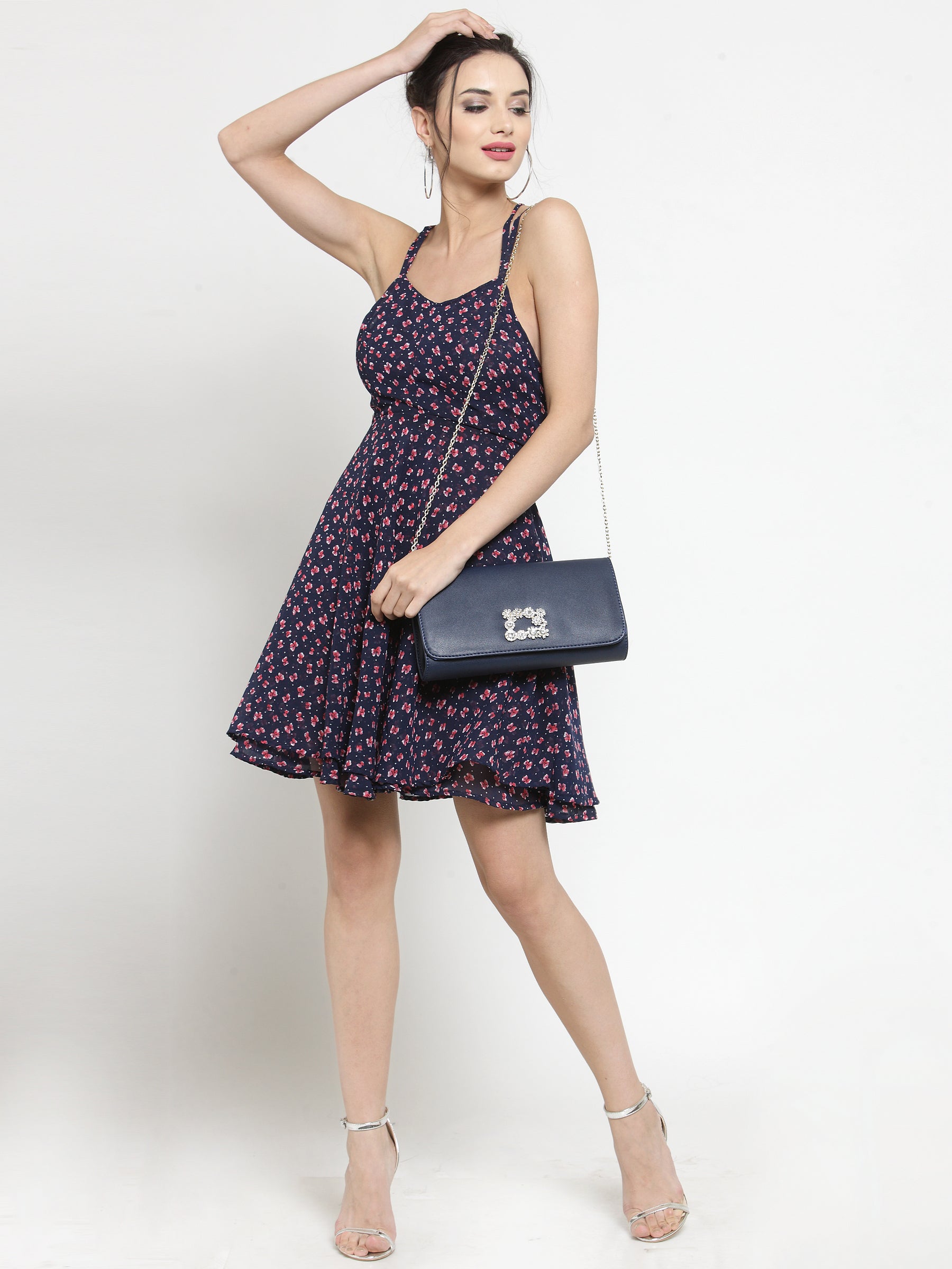 Women's Navy Backstrap Halter Dress