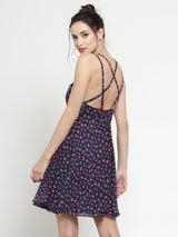 Women's Navy Backstrap Halter Dress