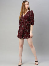 Women's Maroon Tie Knot Dress