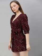 Women's Maroon Tie Knot Dress