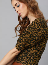 Women's Brown Animal Bohemian Crop Top