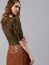 Women's Brown Animal Bohemian Crop Top