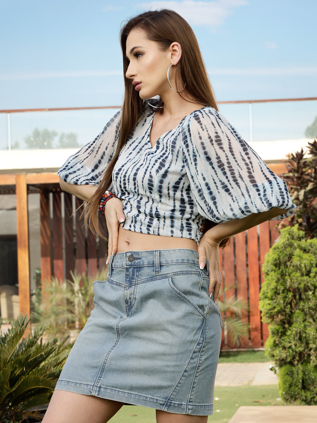 Women's Blue Casual Half Sleeves Blouse Top