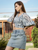 Women's Blue Casual Half Sleeves Blouse Top