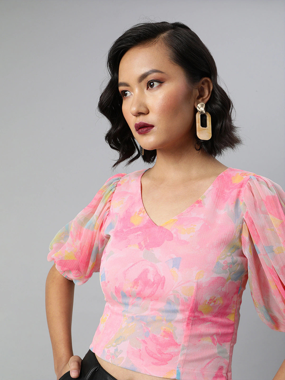 Women's Crop Top Volume Sleeve