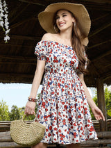 Women's White a-line Printed Mini Dress
