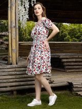 Women's White a-line Printed Mini Dress