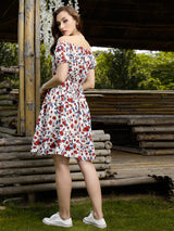 Women's White a-line Printed Mini Dress