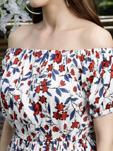 Women's White a-line Printed Mini Dress