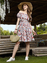 Women's White a-line Printed Mini Dress