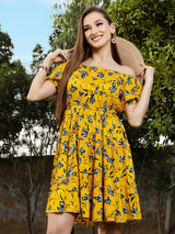 Women's Yellow Fit and Flare Mini Dress