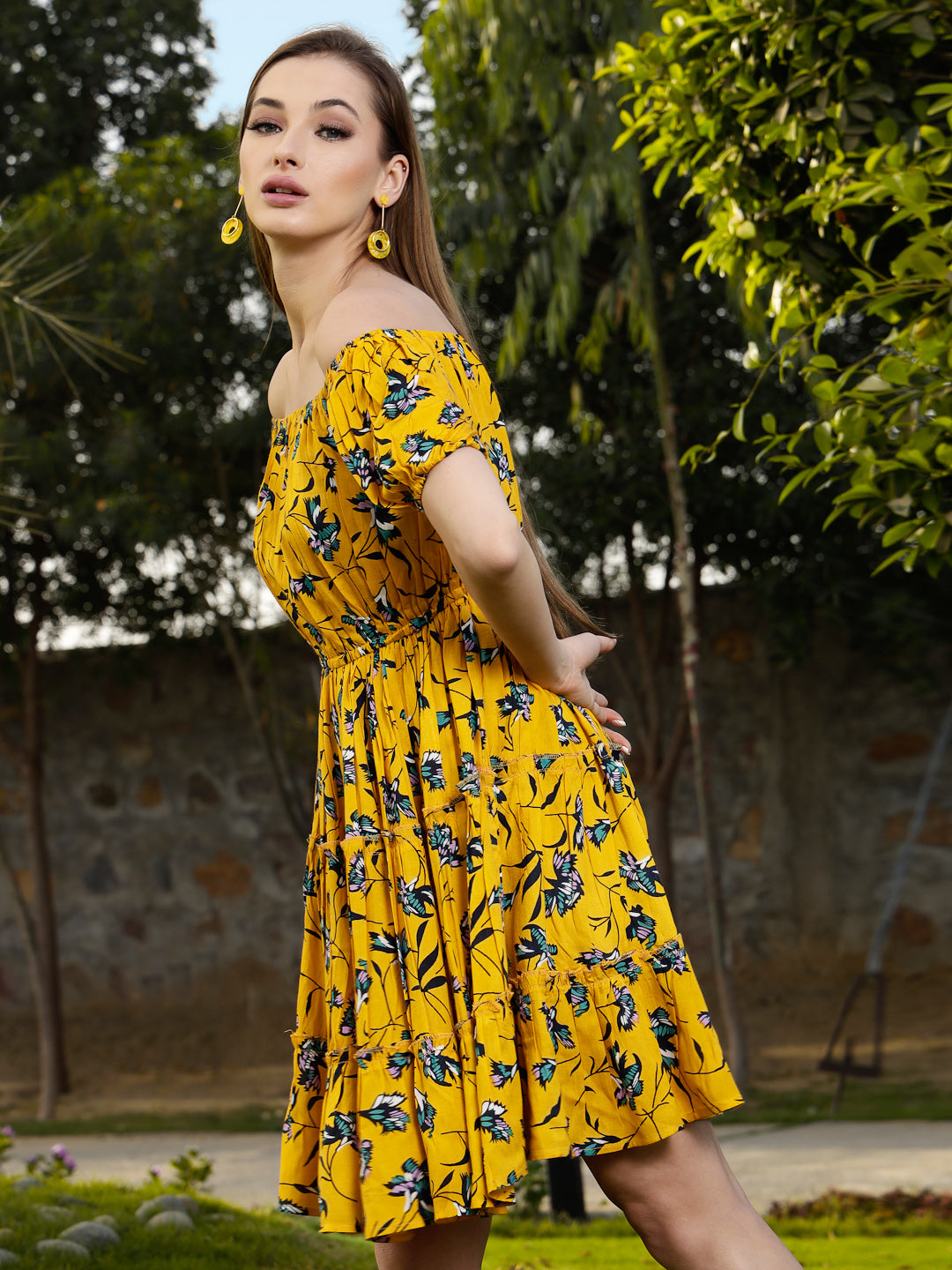 Women's Yellow Fit and Flare Mini Dress